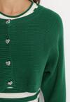 Zielony 2-Częściowy Komplet Midi Sukienka w Paski z Frędzlami i Krótki Kardigan z Cyrkoniami Emoncja