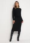 Czarny 2-częściowy Komplet Dzianinowy Sweter i Sukienka Rialles
