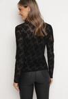 Czarna Bluzka z Siateczki i Welurowym Nadrukiem Roccos