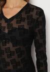 Czarna Bluzka z Siateczki i Welurowym Nadrukiem Roccos