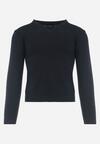 Granatowy Sweter z Trójkątnym Dekoltem i Wełną Mathie
