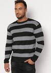 Czarny Sweter z Szerokimi Pasami i Wełną w Składzie Juvenoa