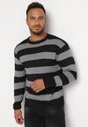Czarny Sweter z Szerokimi Pasami i Wełną w Składzie Juvenoa
