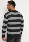 Czarny Sweter z Szerokimi Pasami i Wełną w Składzie Juvenoa