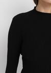 Czarny Prążkowany Sweter z Ozdobnym Tłoczeniem Sernara