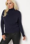 Granatowy Sweter z Golfem Sazerna