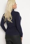 Granatowy Sweter z Golfem Sazerna