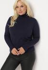 Granatowy Sweter z Golfem Sazerna