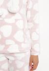 Jasnoróżowy Pluszowy Komplet Piżamowy z Bluzą i Spodniami w Serca Acebia