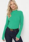Zielony Prążkowany Sweter z Golfem z Wiskozą i Modalem Nevilla