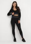 Czarny 3-Częściowy Komplet Top bez Rękawów Bluza na Suwak i Legginsy Push-Up Aleieve