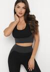 Czarny 3-Częściowy Komplet Top bez Rękawów Bluza na Suwak i Legginsy Push-Up Aleieve
