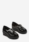 Czarne Lakierowane Mokasyny na Koturnie ze Skórzaną Wkładką Nokke