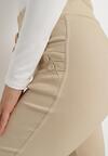 Beżowe Spodnie z Elastycznej Bawełny z Gumką w Talii Alanistte