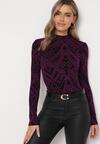 Fioletowa Bluzka z Brokatowym Ornamentalnym Wzorem Oksane