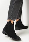 Czarne Botki Kowbojki na Płaskim Stożku z Imitacji Zamszu Amolni