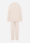 Beżowy 2-częściowy Polarowy Komplet Dresowy z Bluzą i Szerokimi Spodniami Aldonor