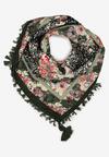 Zielony Szalik z Wiskozy w Kwiatowy Wzór Ozdobiony Frędzlami Auvo