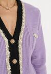 Fioletowy Sweter na Biżuteryjne Guziki z Wiskozy z Metaliczną Nitką Ihasa