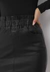 Czarna Spódnica Mini z Marszczoną Talią z Imitacji Skóry Valma
