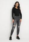 Czarne Jeansy Skinny z Wysokim Stanem i Przetarciami Cassina
