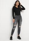 Czarne Jeansy Skinny z Wysokim Stanem i Przetarciami Cassina