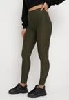 Ciemnozielone Legginsy Push Up Ozdobione Tłoczonym Wzorem Nanoune