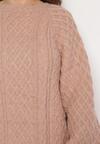 Różowy Sweter o Wydłużonym Fasonie z Modnym Splotem Ahexa