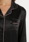 Czarny Satynowy Komplet Piżamowy z Koszulą i Spodniami Teusia