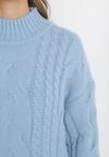Jasnoniebieski Luźny Sweter w Warkoczykowy Splot Sentlia