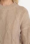 Ciemnobeżowy Sweter w Warkoczykowy Splot Biggesa