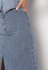 Niebieska Jeansowa Spódnica z Wysokim Stanem i Postrzępionym Dołem Hayva