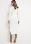 Biała Sweterkowa Sukienka Midi z Prążkowanej Dzianiny Sofisean