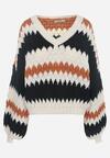 Beżowy Sweter Oversize z Ozdobnym Wzorem Dzianiny Mexio