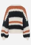 Beżowy Sweter Oversize z Ozdobnym Wzorem Dzianiny Mexio