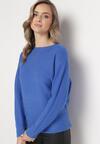 Niebieski Klasyczny Sweter z Długim Rękawem Darissa