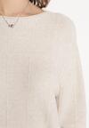 Jasnobeżowy Klasyczny Sweter z Długim Rękawem Darissa