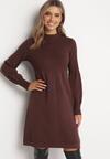 Brązowa Sweterkowa Sukienka z Półgolfem Deulia