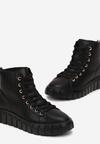 Czarne Sneakersy ze Skóry Naturalnej na Platformie Kerima