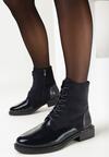 Granatowe Botki z Lakierowanymi Wstawkami i Sznurowaniem Janussia