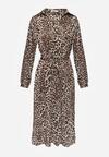 Brązowa Koszulowa Sukienka Midi w Panterkę Chaitra
