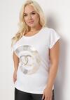 Biały Bawełniany T-shirt z Metalicznym Nadrukiem Lapur