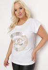 Biały Bawełniany T-shirt z Metalicznym Nadrukiem Lapur