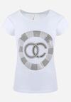 Biały Bawełniany T-shirt z Metalicznym Nadrukiem Lapur