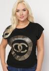 Czarny Bawełniany T-shirt z Metalicznym Nadrukiem Lapur
