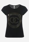 Czarny Bawełniany T-shirt z Metalicznym Nadrukiem Lapur