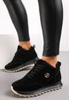 Czarne Sneakersy na Platformie z Futerkiem Egiapia