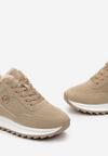 Ciemnobeżowe Sneakersy na Platformie z Futerkiem Egiapia