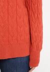 Pomarańczowy Sweter z Golfem w Warkoczowy Splot ze Ściągaczami Maraiwai
