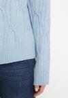 Niebieski Klasyczny Sweter w Ozdobny Splot Mulls